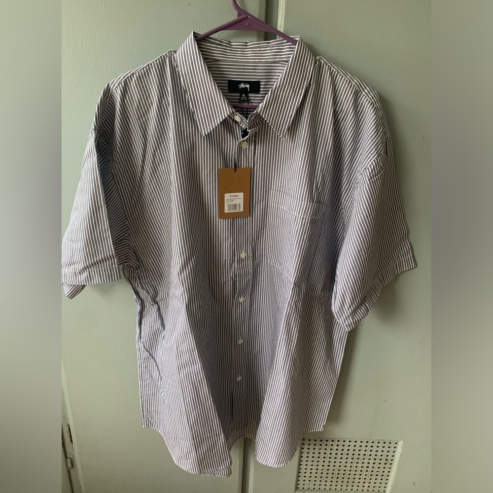 Stussy Men's Navy Striped Button Down Shirt